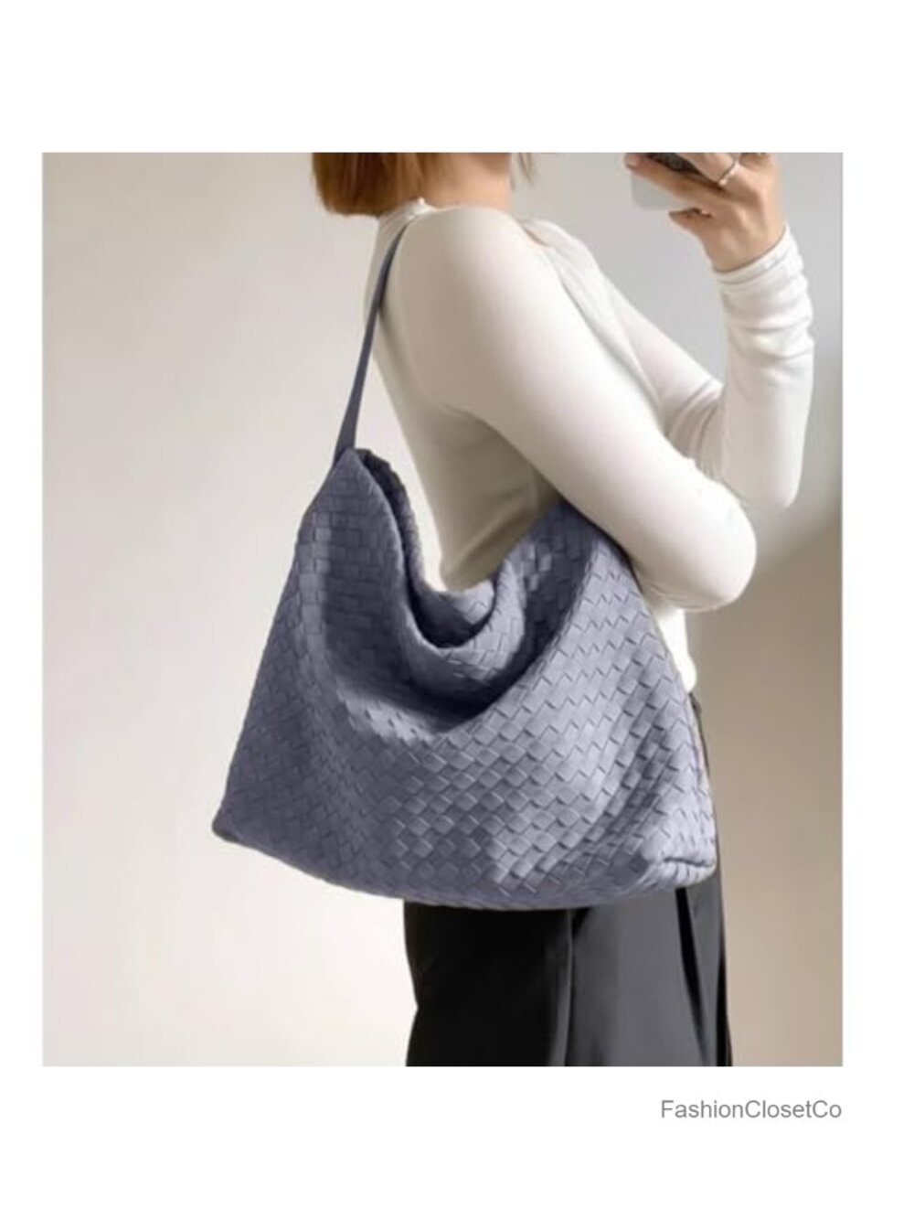 Faux Suede Woven Tote Bag Women Hobo Shoulder Purse Roomy Vegan Handbag - Picture 2 of 6